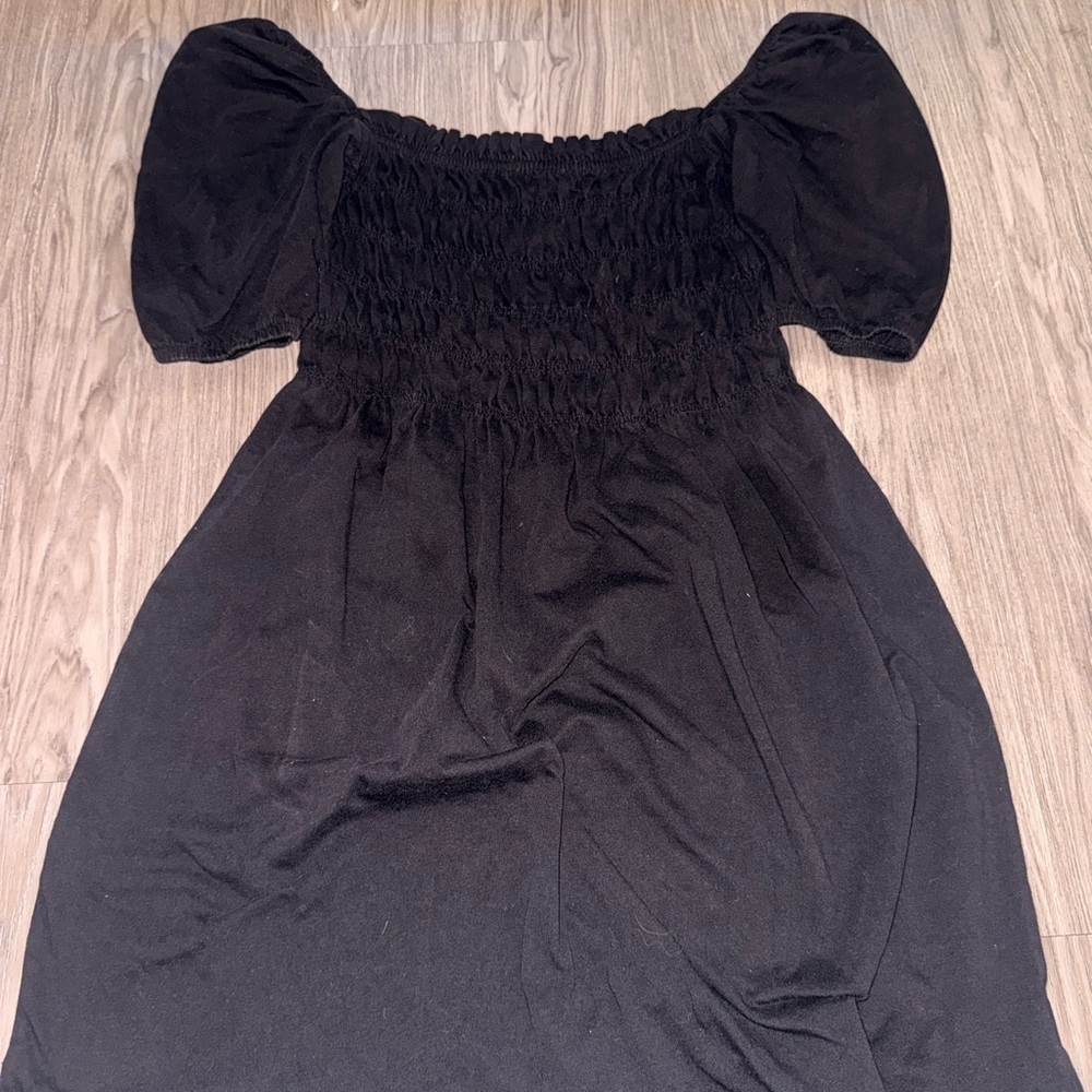 H&M Black Puff Sleeve Smocked Bodice Dress